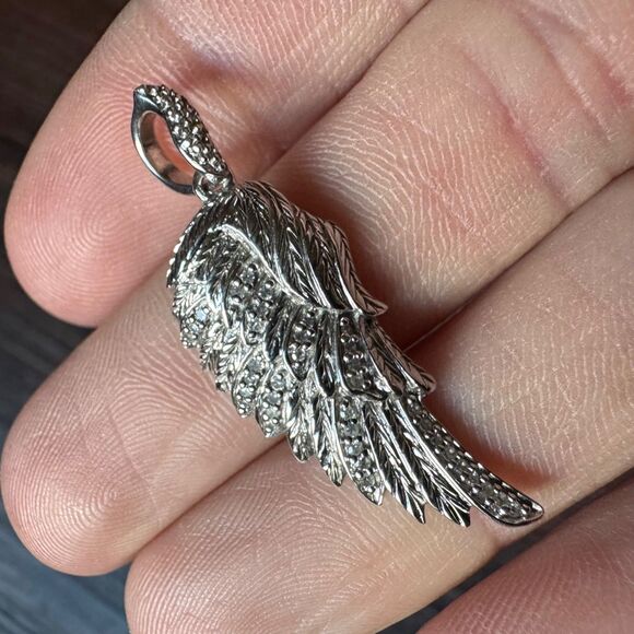 REAL DIAMONDS in STERLING SILVER BIRD / ANGEL WING PENDANT Vintage Estate 925 - Picture 6 of 13